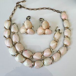 Vintage MSM Rose tone Faux Shell Parure Jewelry set Necklace Bracelet Earrings